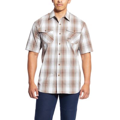 Ariat Work: Rebar Made Tough DuraStretch Camisa Hombre - Blancas / Marrones (FVNDW1079)